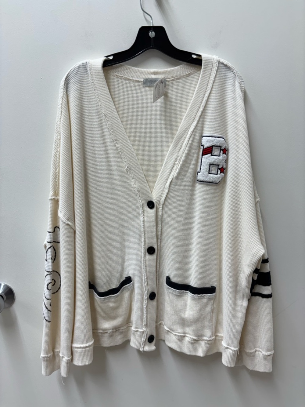 Free People Ragabond Studio Rima Cream Knit Varsity Sweater